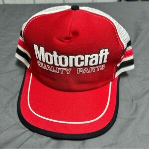 VINTAGE MOTORCRAFT QUALITY PARTS TRUCKER 3 STRIPE CAP HAT USA MADE